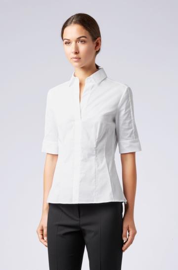 Bluza BOSS Slim Fit Cotton Blend Białe Damskie (Pl63659)